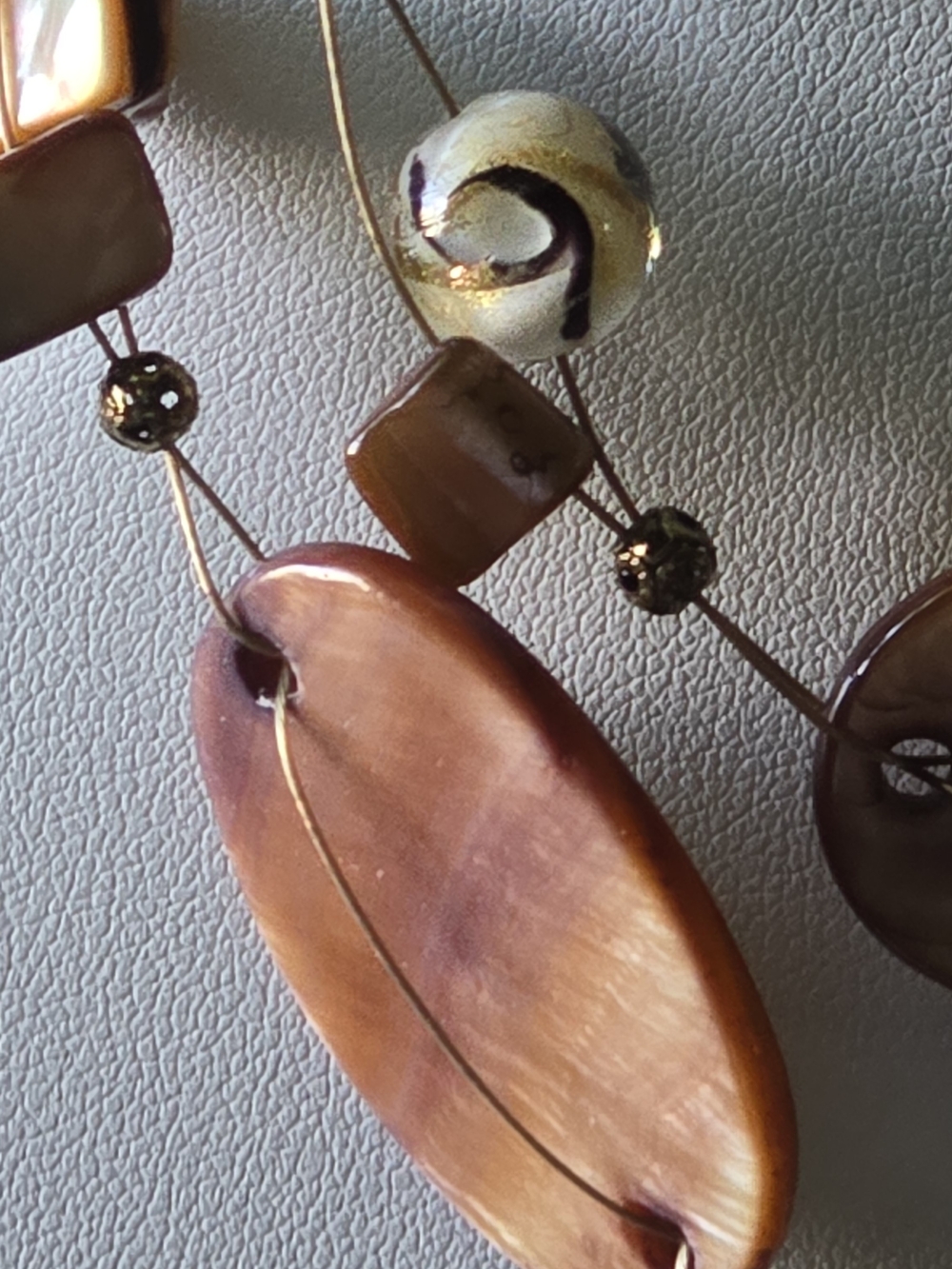 Multi-Strand Brown Shell Oval Necklace - Picture 5 of 8